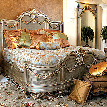 Smoked Silver Handcarved Mansion Bed