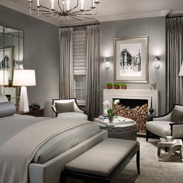 Soft Gray Drapery Panels & Roman Shades