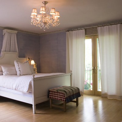 Inspiration for a timeless light wood floor bedroom remodel in Minneapolis with blue walls