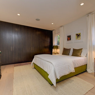Imagen de habitación de invitados contemporánea, de tamaño medio, sin chimenea, con paredes blancas y suelo de linóleo
