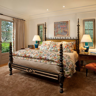 Inspiration for a mediterranean bedroom remodel in Santa Barbara with white walls