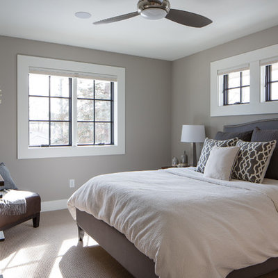 Inspiration for a transitional carpeted and beige floor bedroom remodel in Minneapolis with gray walls