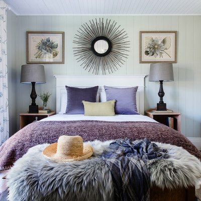 Large transitional guest carpeted bedroom photo in Sydney with green walls
