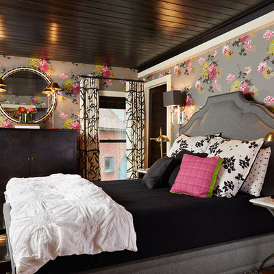 Large transitional master dark wood floor and brown floor bedroom photo in Minneapolis with gray walls and no fireplace
