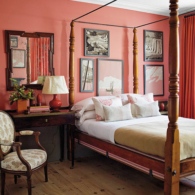 Trendy bedroom photo in New York with pink walls