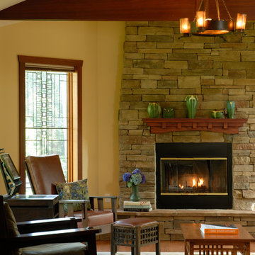 Stone fireplace and mantel