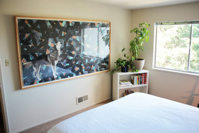 Foto de dormitorio principal ecléctico de tamaño medio con moqueta