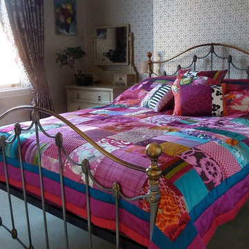Suzy Newton custom made patchwork quilt and co-ordinating patchwork cushions