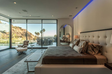ロサンゼルスにある巨大なコンテンポラリースタイルのおしゃれな主寝室のインテリア