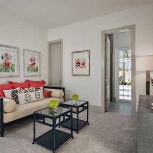Foto de habitación de invitados marinera, de tamaño medio, con paredes blancas, moqueta y suelo gris