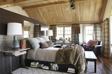 Bedroom - large cottage master dark wood floor bedroom idea in New York with white walls and no fireplace