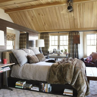 Bedroom - large cottage master dark wood floor bedroom idea in New York with white walls and no fireplace