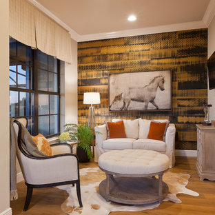 Inspiration for a small country master medium tone wood floor bedroom remodel in Tampa with gray walls