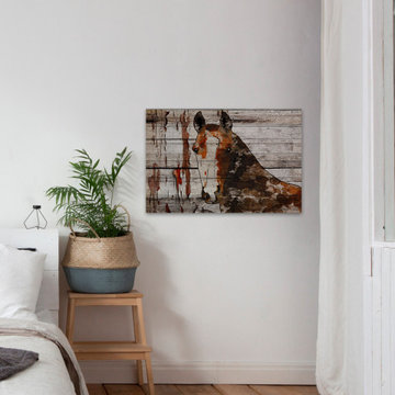 "The Brown Horse 2" Painting Print on White Wood