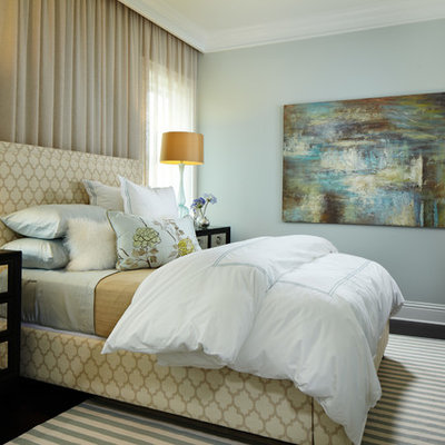 Mid-sized transitional dark wood floor bedroom photo in Tampa with blue walls and no fireplace