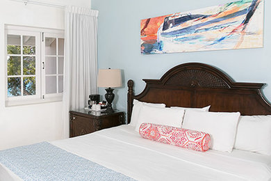 Foto de dormitorio exótico con paredes azules