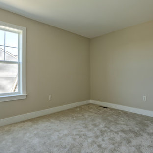 Large transitional guest carpeted and beige floor bedroom photo in Other with beige walls