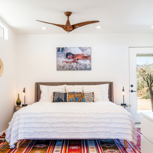 Inspiration for a mid-sized southwestern master bedroom remodel in Other with white walls