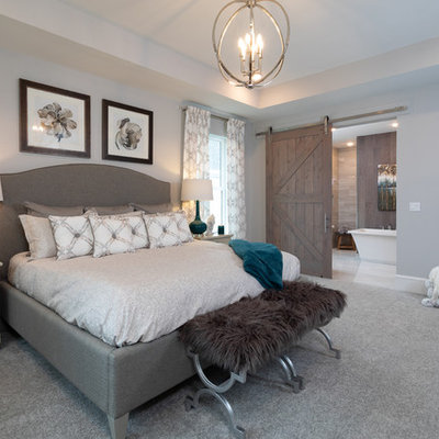 Inspiration for a transitional master carpeted and gray floor bedroom remodel in Jacksonville with gray walls