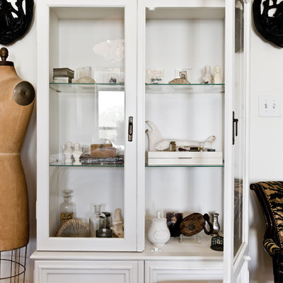 Eclectic bedroom photo in Dallas with white walls