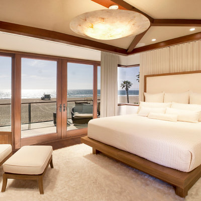 Bedroom - contemporary carpeted bedroom idea in Los Angeles with white walls and no fireplace