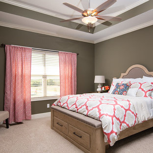 Inspiration for a mid-sized timeless master carpeted bedroom remodel in Kansas City with beige walls