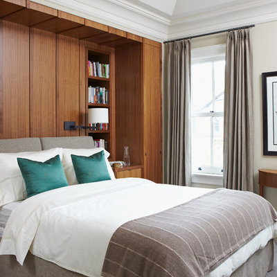 Bedroom - contemporary carpeted bedroom idea in Toronto with beige walls