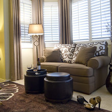 Plantation shutters with curtains