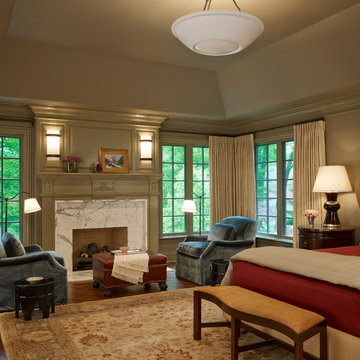 Traditional Master Bedroom with Custom Curved Hardware for Panels to Draw