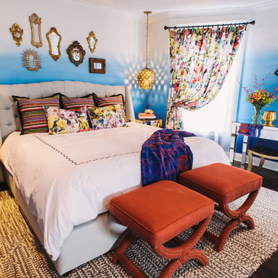 Inspiration for an eclectic master dark wood floor bedroom remodel in Chicago with multicolored walls