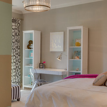Transitional Girl Bedroom with Neutral Tones and Pops of Color