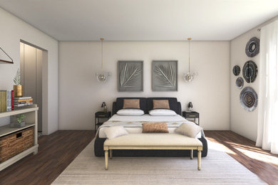 Example of a mid-sized transitional master bedroom design in Tampa