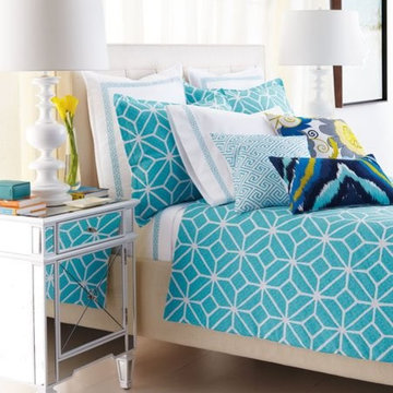 Turquoise and White "Trellis" Bed Linens by Trina Turk