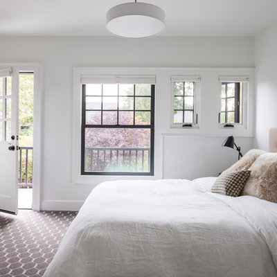 Bedroom - large transitional master carpeted and multicolored floor bedroom idea in Seattle with white walls and no fireplace