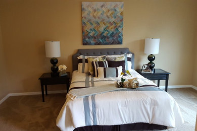 Bedroom - mid-sized contemporary master carpeted and beige floor bedroom idea in Tampa with beige walls and no fireplace