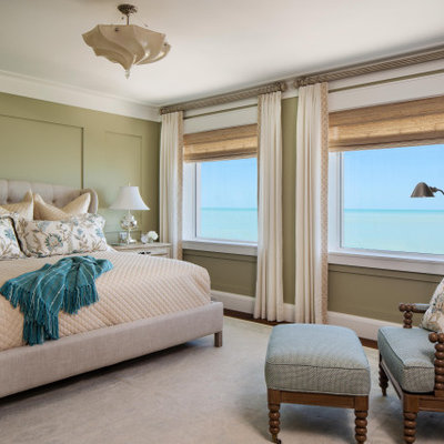 Inspiration for a large coastal master dark wood floor bedroom remodel in Miami with green walls and no fireplace