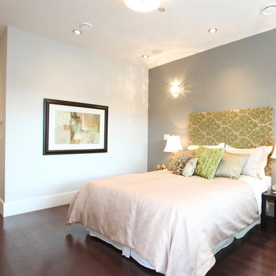 Inspiration for a contemporary dark wood floor bedroom remodel in Vancouver with gray walls
