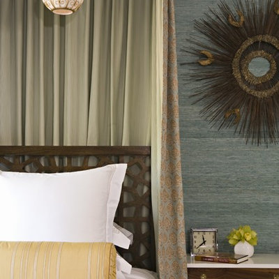 Inspiration for a contemporary bedroom remodel in Los Angeles with green walls
