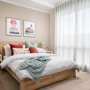 Inspiration for a contemporary guest bedroom in Perth with white walls, carpet, no fireplace and beige floor.