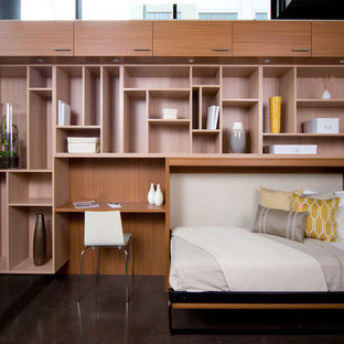 Inspiration for a mid-sized arts and crafts guest bedroom in San Francisco with ceramic floors and no fireplace.