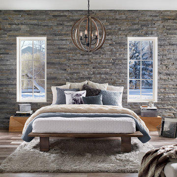 Warm and Cozy Contemporary Bedroom With Funky Chandelier