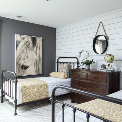 Farmhouse guest bedroom photo in Charleston with gray walls