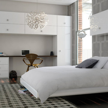 White Gloss Wardrobes In Grey Bedroom