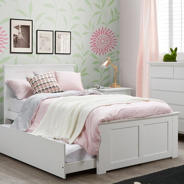 WHITE KIDS KING SINGLE TRUNDLE BEDROOM SUITE 4PCE