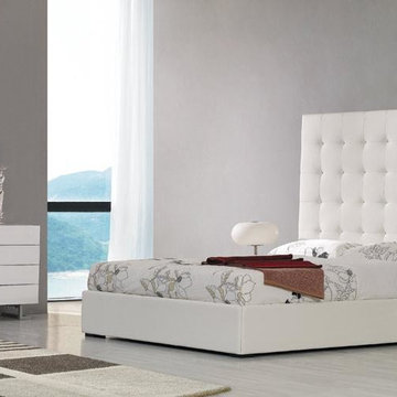 White Leather Tall Headboard Bed