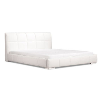 White Leatherette Platform King Size Bed