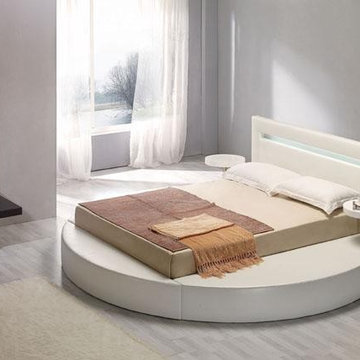 White Leatherette Round Platform Bed