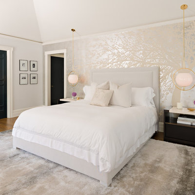 Inspiration for a mid-sized contemporary guest dark wood floor bedroom remodel in Los Angeles with gray walls