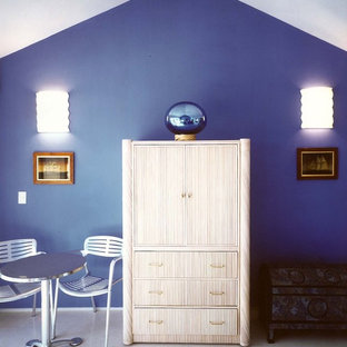 Modelo de dormitorio tropical con paredes azules