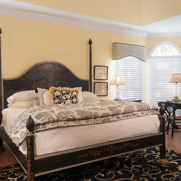 Yellow, black and white traditional master suite